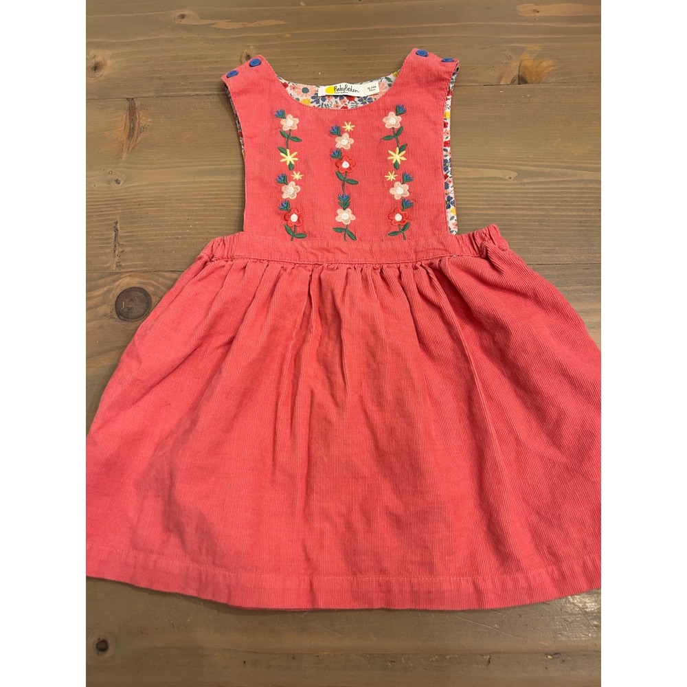 Cc4 Baby Boden Girls Pink Corduroy Floral Embroidered Pinafore Dress 18-24M 92cm